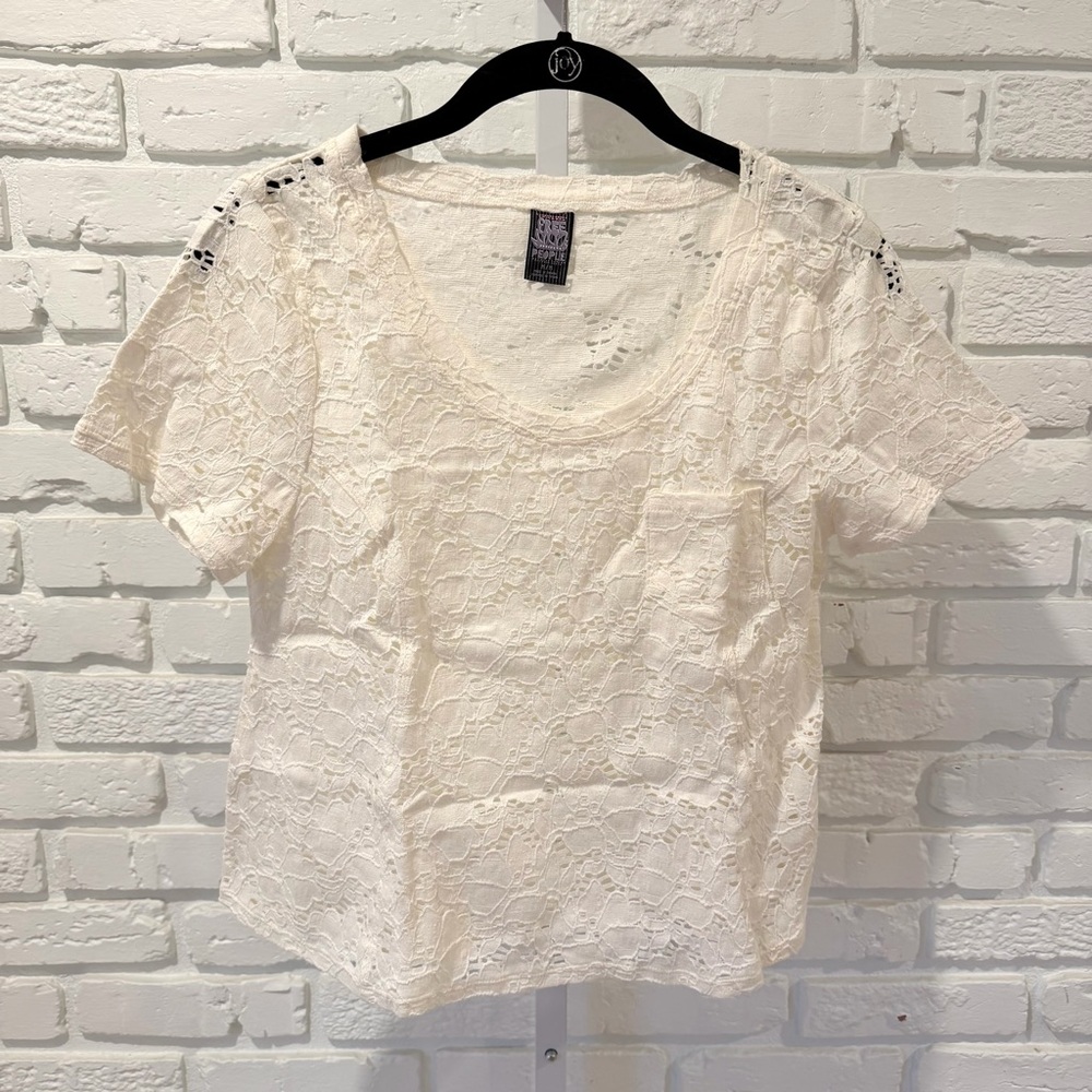 Free People Cream Lace Short Sleeve Tee Size Medium